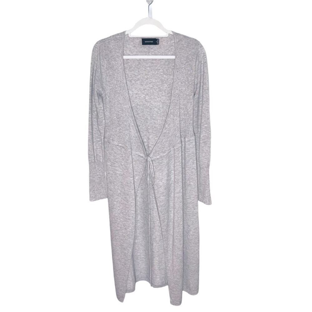 MINKPINK Sweater Duster Gray Front Tie Medium Long Sleeve